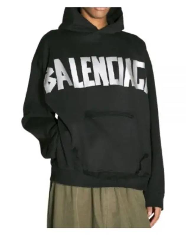 Luxury Balenciaga Logo Tape Cotton Hoodie Black