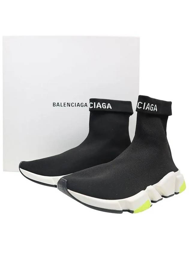 Luxury Balenciaga Speed Cuffed Logo High Top Sneakers Neon Yellow Black