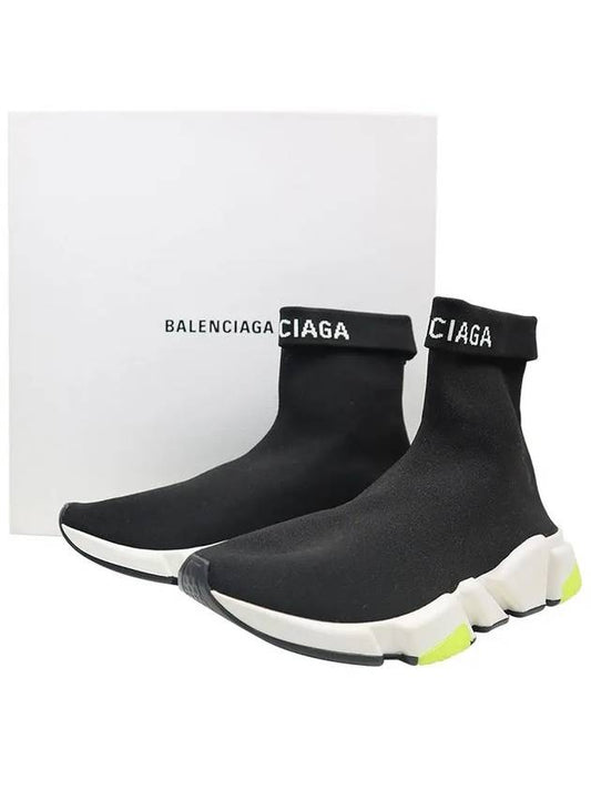 Luxury Balenciaga Speed Cuffed Logo High Top Sneakers Neon Yellow Black