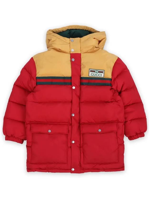 Luxury Gucci Trending 2025 Kids Hooded Logo Nylon Long Padding Jacket Red
