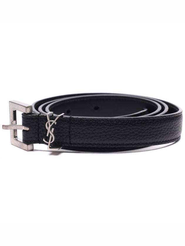 Luxury Saint Laurent Men's Monogram Grain Belt Black