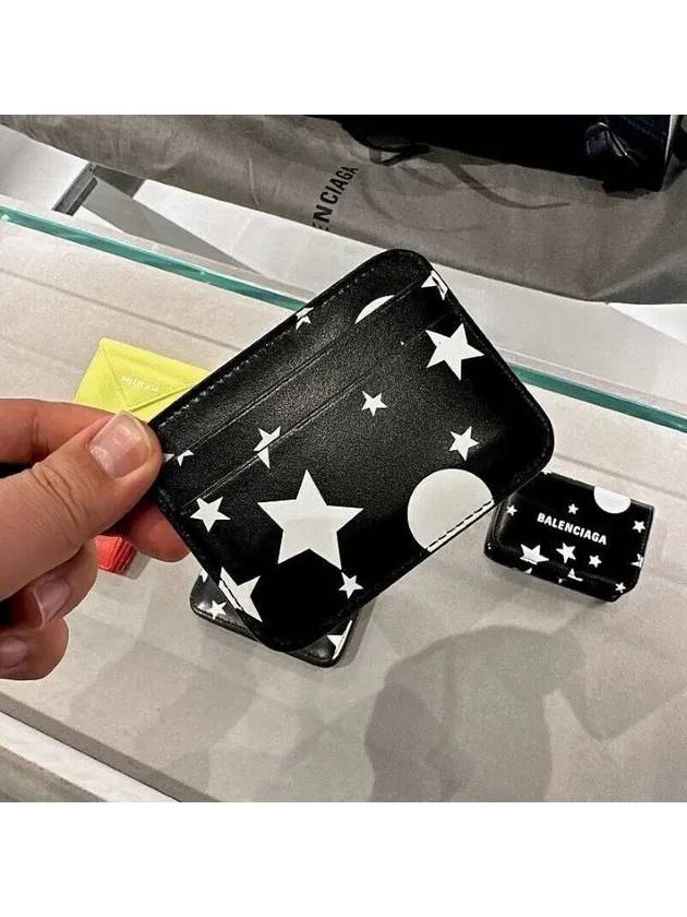Luxury Balenciaga Logo Star Print Leather Card Wallet Black