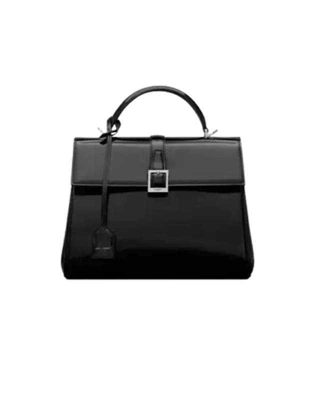 Luxury Saint Laurent Le Fermoir Small Top-Handle Brushed Leather Tote Bag Black