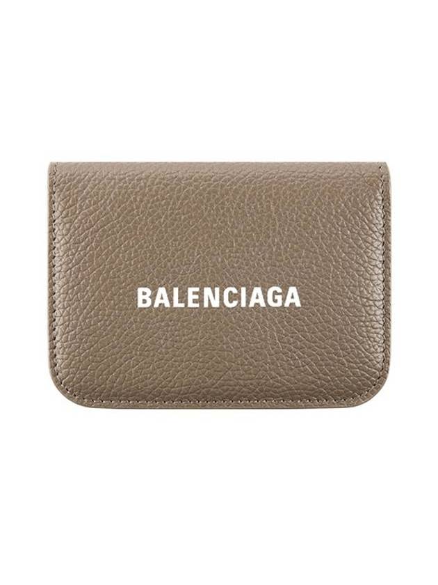 Luxury Balenciaga Logo Tripold Leather Half-Wallet Brown
