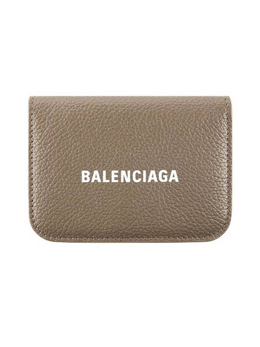 Luxury Balenciaga Logo Tripold Leather Half-Wallet Brown