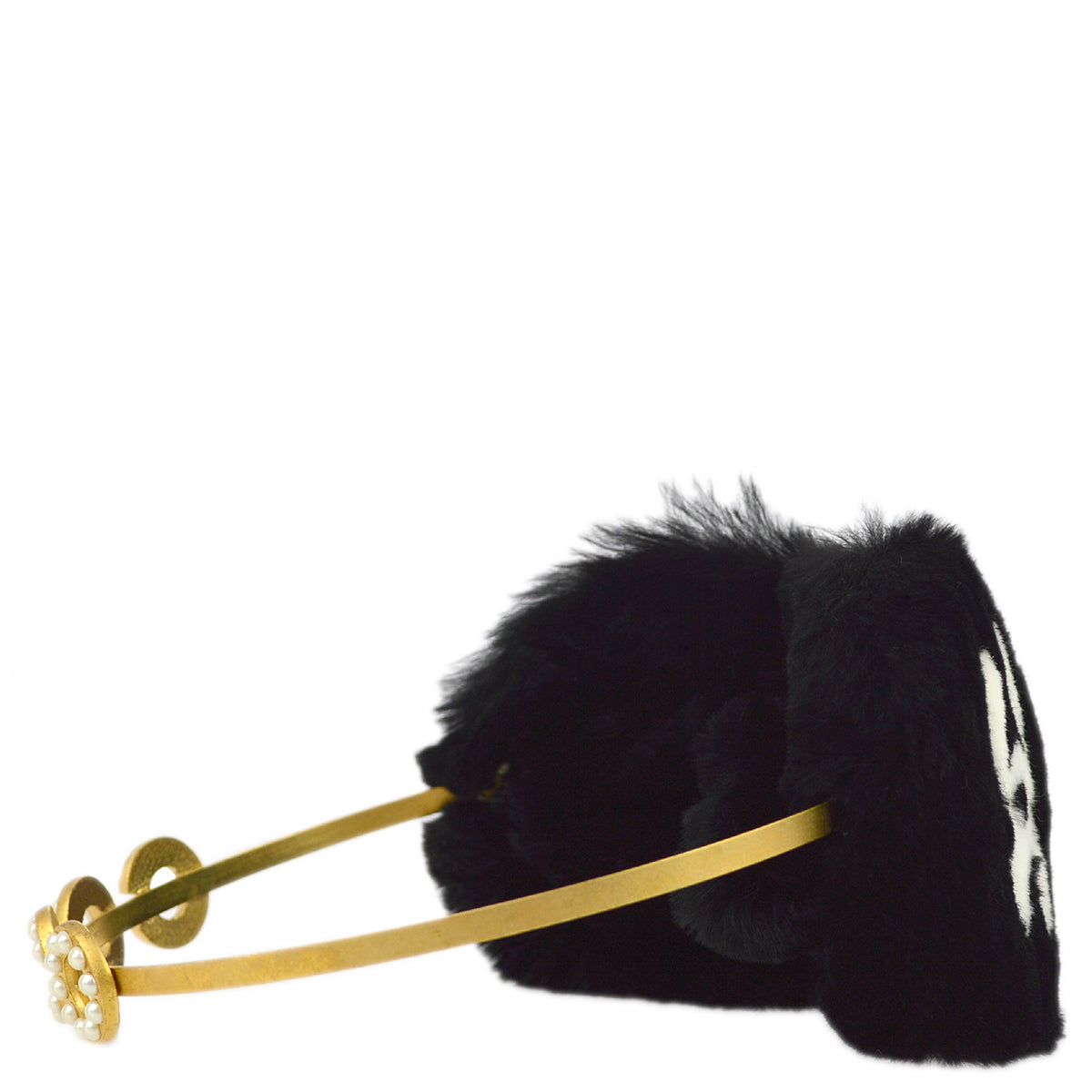 Luxury Chanel Black Artificial Pearl Earmuffs 01A Small New