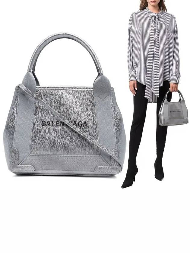 Luxury Balenciaga Navy Cabas XS Leather Tote Bag Grey
