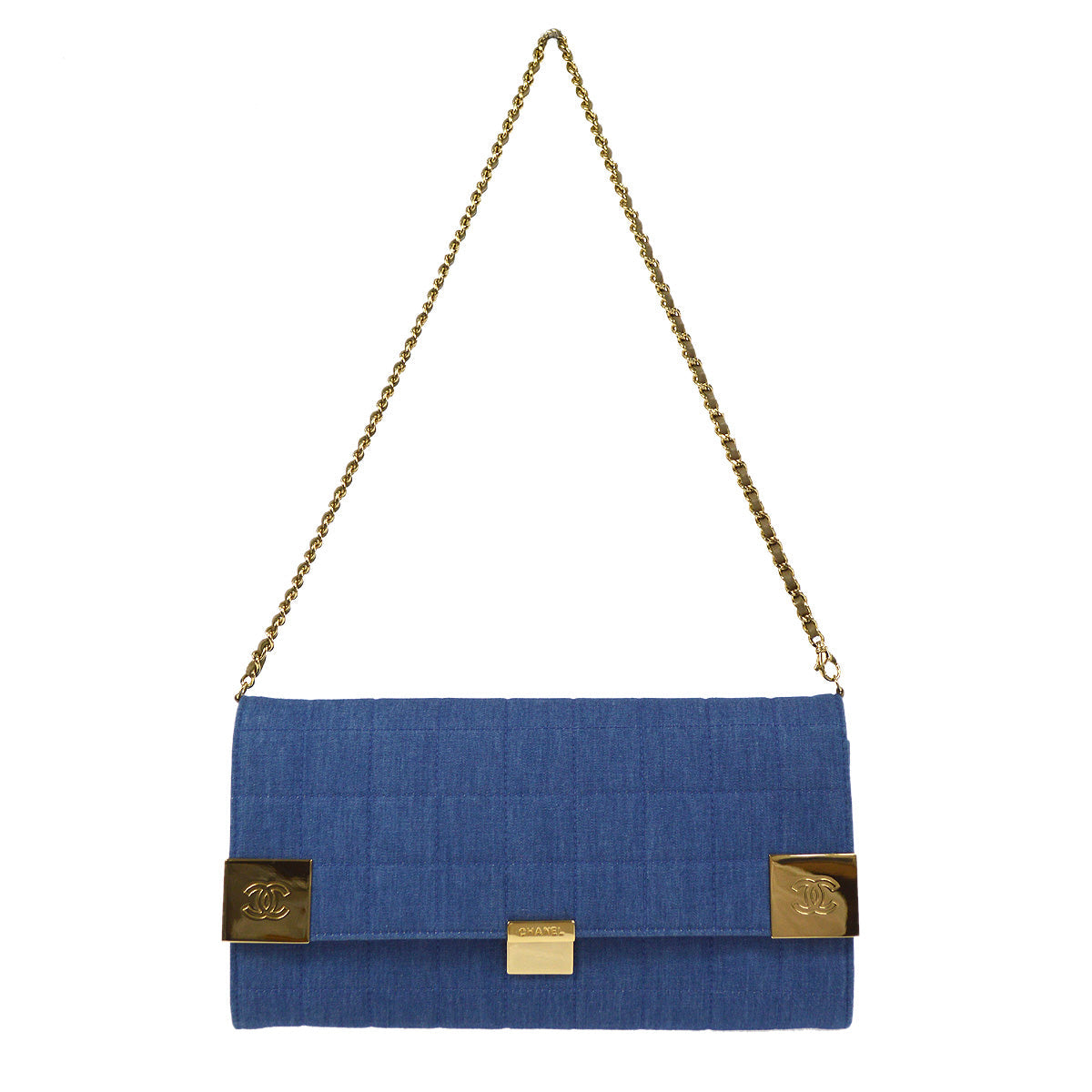 Luxury Chanel 2001-2003 Choco Bar Chain Shoulder Bag Indigo Denim