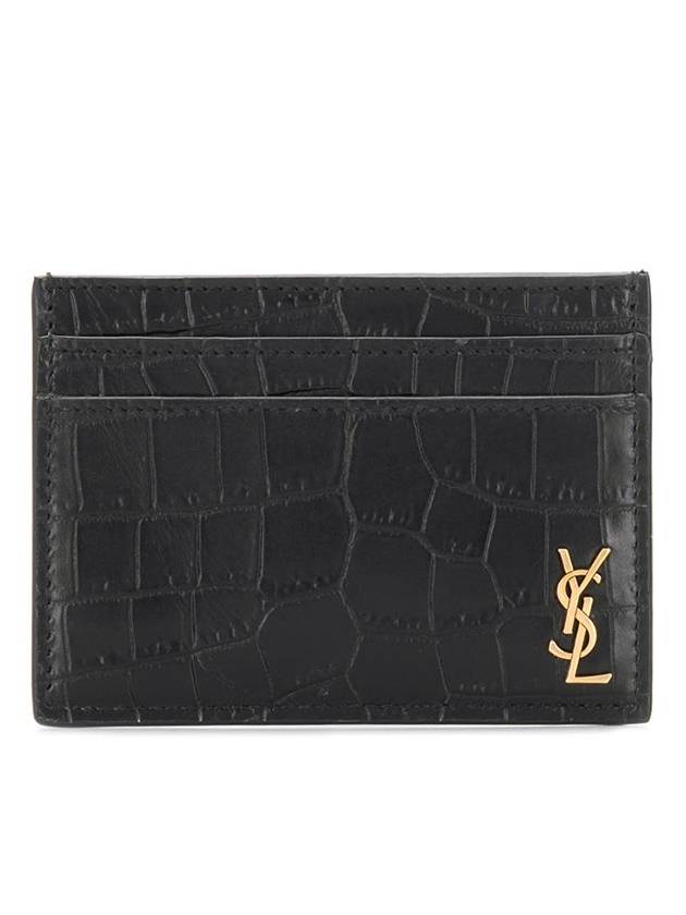 Luxury Saint Laurent Monogram Logo Crocodile Card Wallet Black