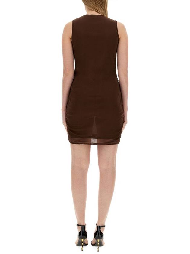 Luxury Saint Laurent Sleeveless Tulle Short Dress Brown