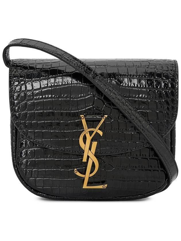 Luxury Saint Laurent Kaia Shiny Crocodile-Embossed Leather Small Shoulder Bag Black