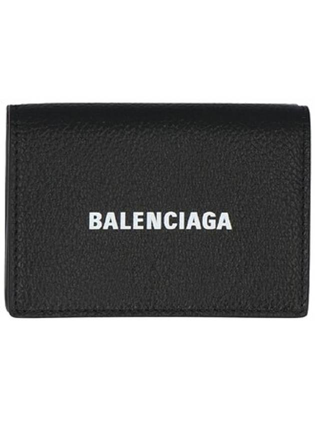 Luxury Balenciaga Logo Print Tri-Fold Half Wallet Black