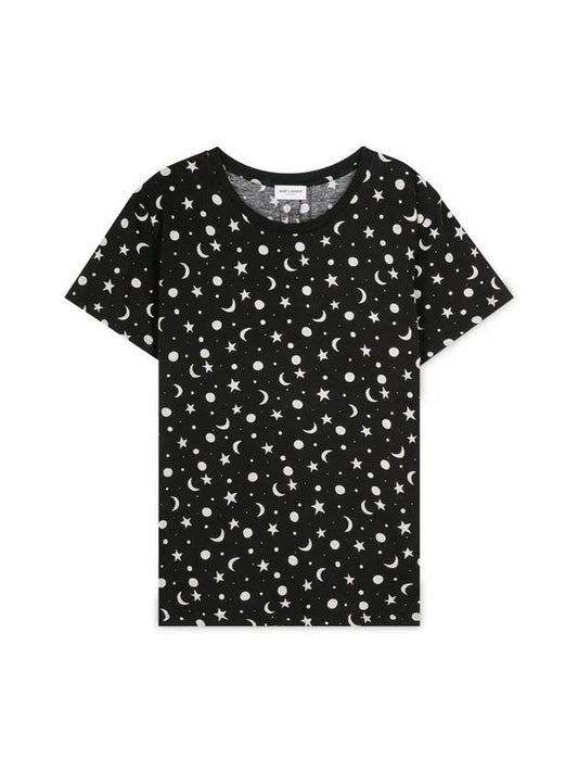 Luxury Saint Laurent Men's Star Print Cotton Short Sleeve T-Shirt Black