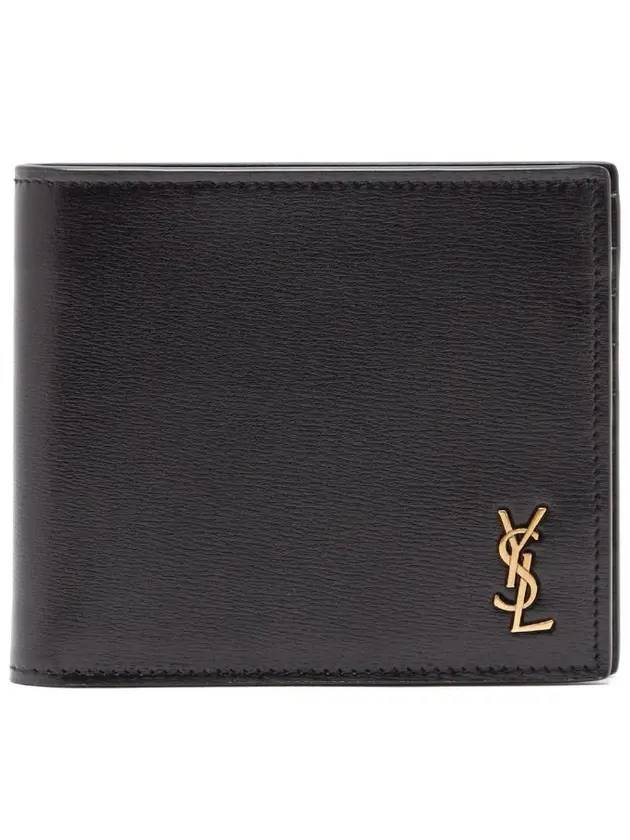 Luxury Saint Laurent Tiny Cassandre Gold Monogram Half Wallet Black