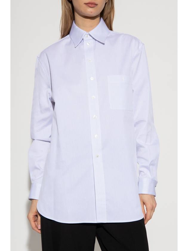 Luxury Saint Laurent Striped Cotton Poplin Monogram Long Sleeve Shirt Blan Bleu
