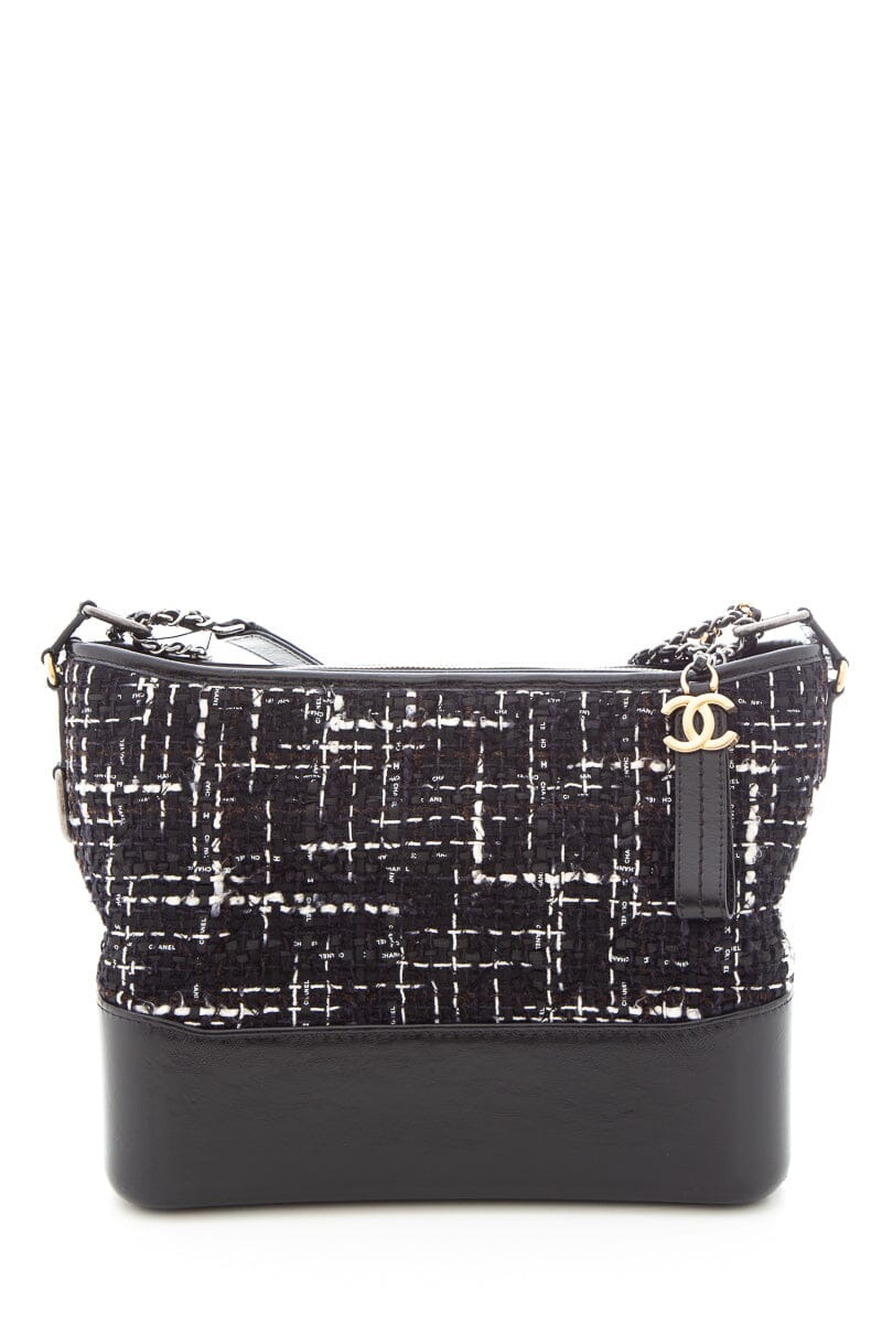 Luxury Chanel 2018/19 Black Tweed and Calfskin Gabrielle Hobo Handbag