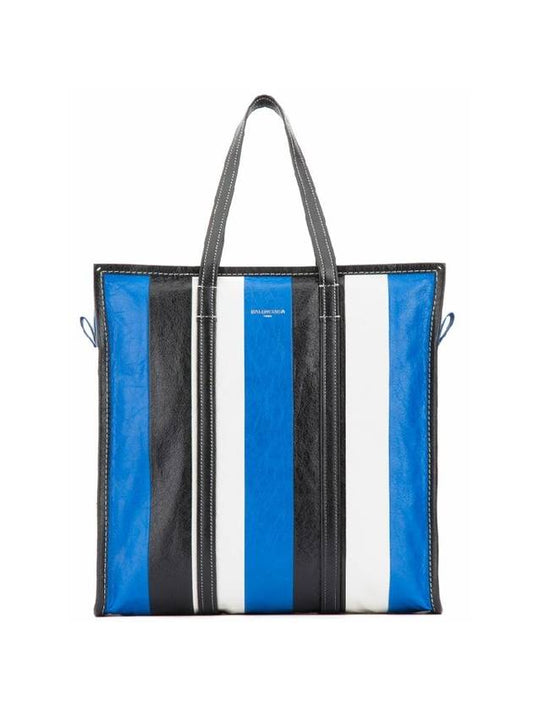 Luxury Balenciaga Bazar Striped Medium Tote Bag Blue