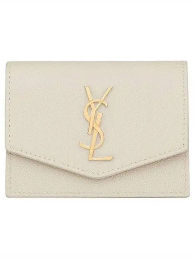 Luxury Saint Laurent Monogram Uptown Leather Card Wallet Ivory