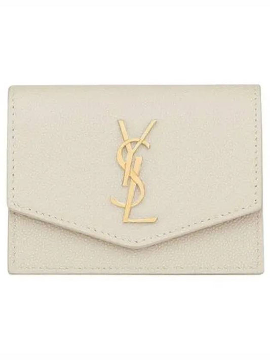 Luxury Saint Laurent Monogram Uptown Leather Card Wallet Ivory