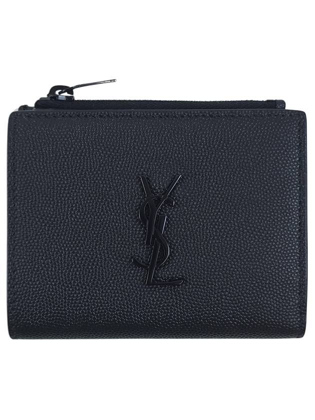 Luxury Saint Laurent Grande Poudre Monogram Zipper Half Wallet Black