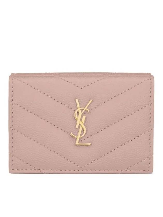 Luxury Saint Laurent Monogram Quilted Mini Half Wallet Pale Pink