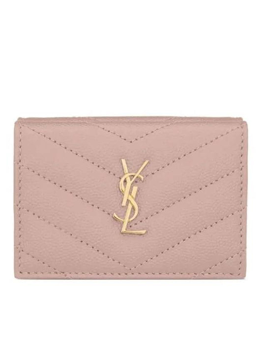 Luxury Saint Laurent Monogram Quilted Mini Half Wallet Pale Pink