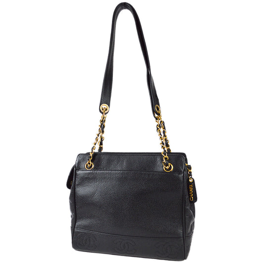 Luxury Chanel 1996-1997 Triple CC Shoulder Tote Bag Black Caviar