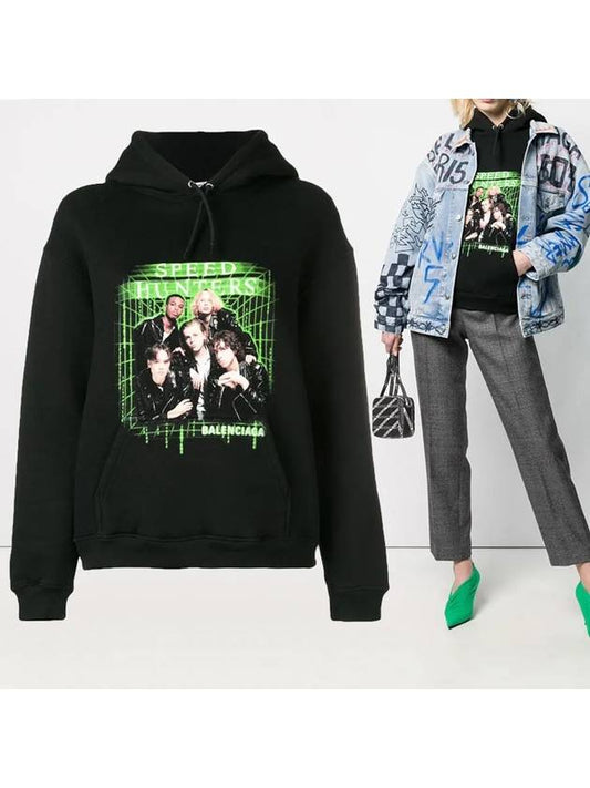 Luxury Balenciaga Speed Hunter Print Hoodie Black