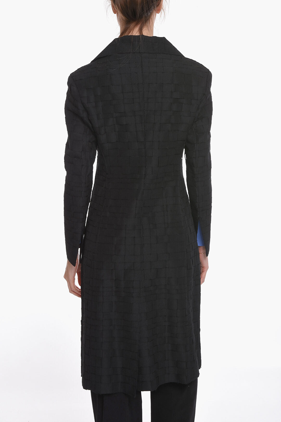 Luxury Bottega Veneta Silk Gazarre Single-breasted Coat in Basket-weave Motif