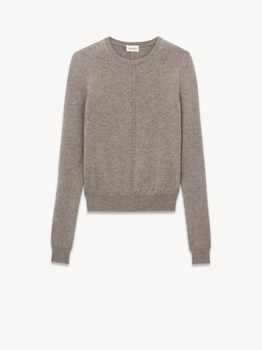 Luxury Saint Laurent Openwork Cashmere Sweatshirt Taupe