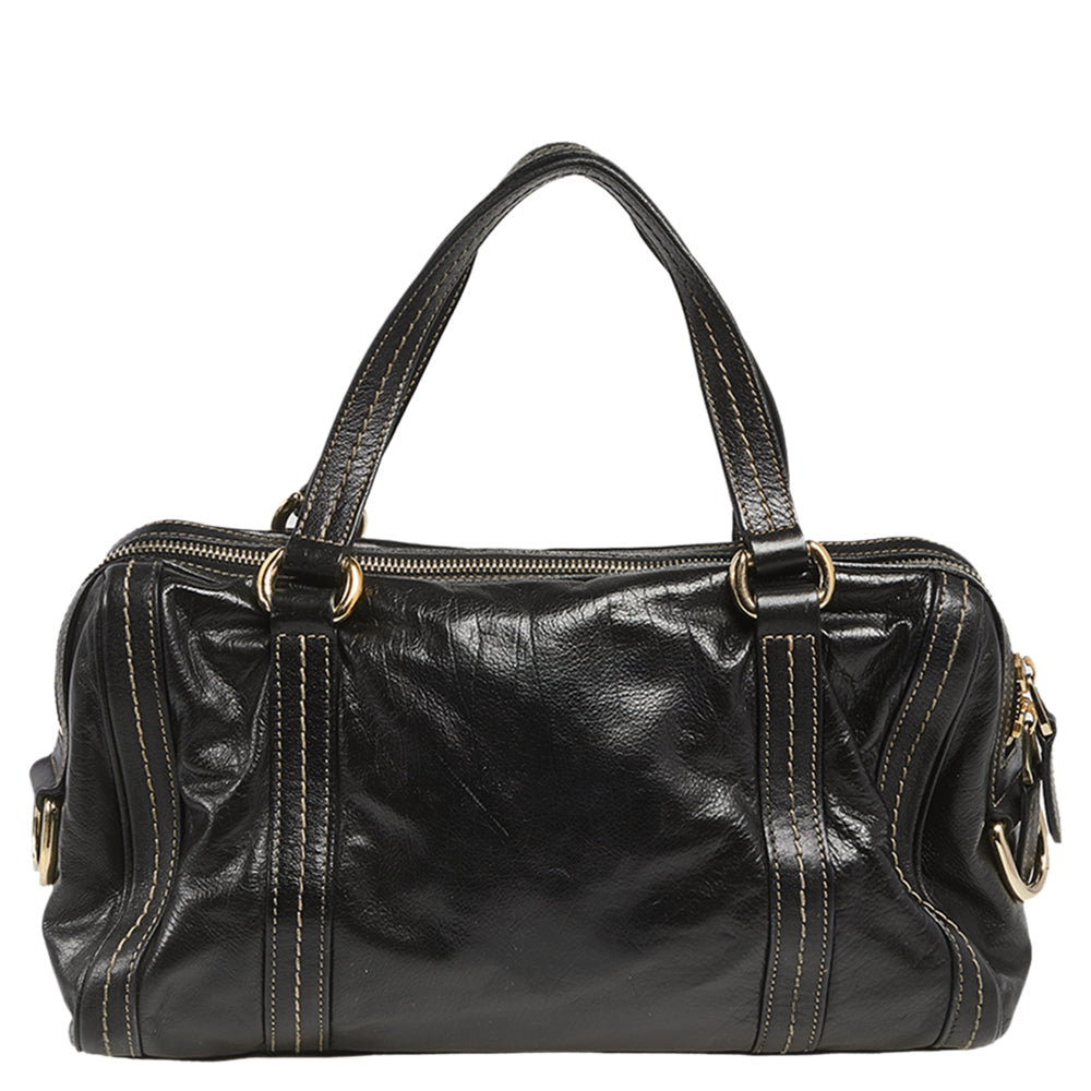 Luxury Gucci Trending 2025 Black Leather Duchessa Boston Bag..
