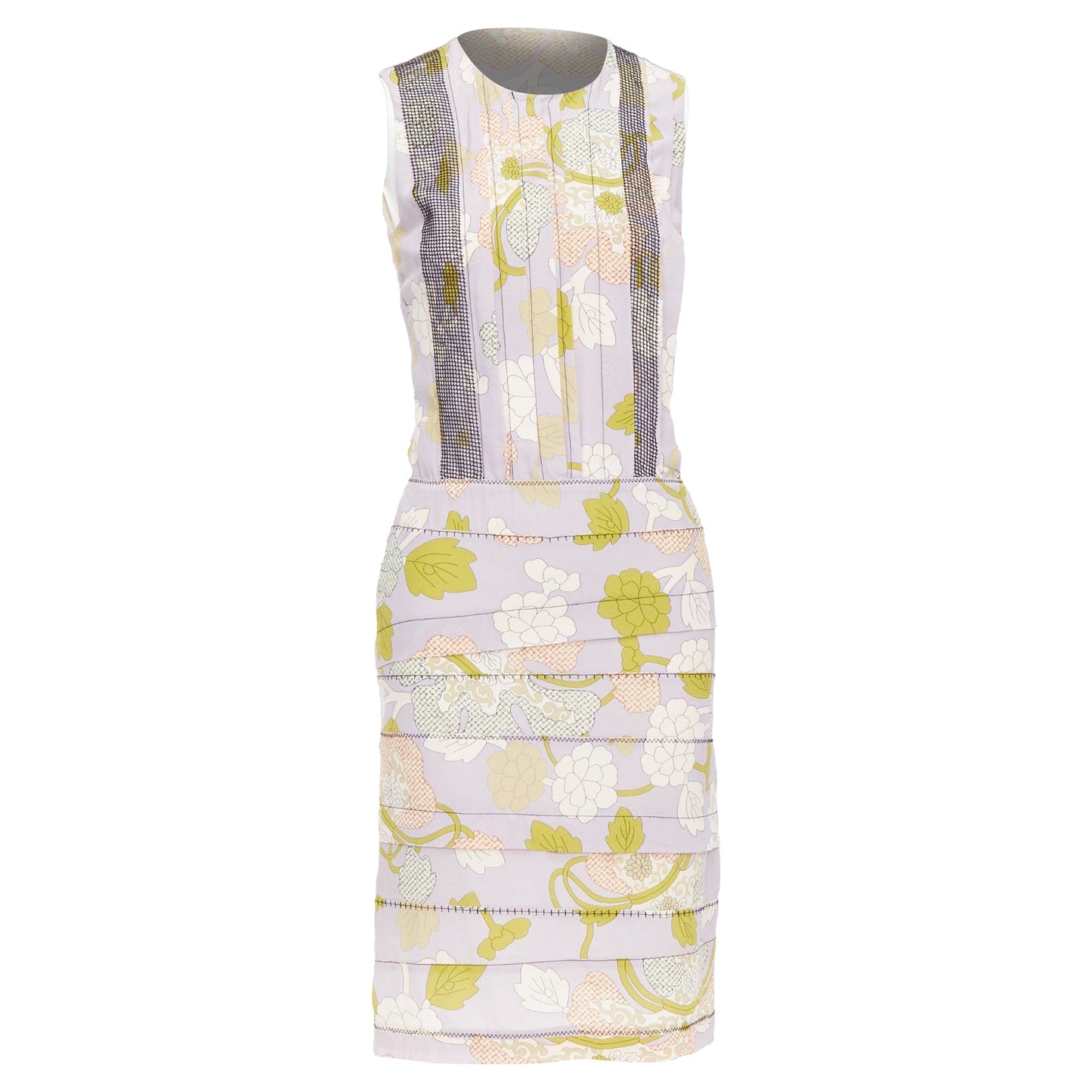 Luxury Bottega Veneta silk purple floral print pleat dress