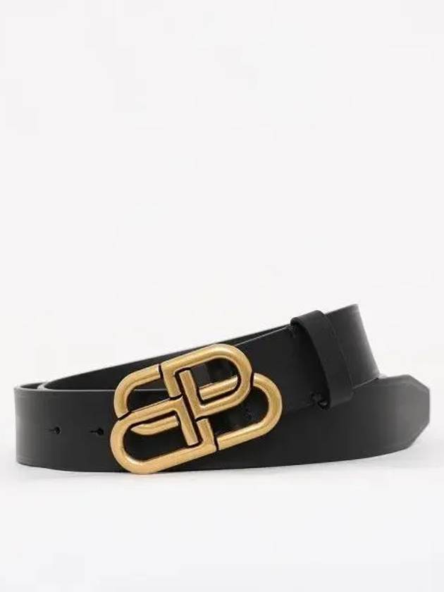 Luxury Balenciaga BB Logo Leather Belt Black