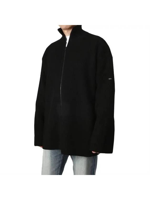 Luxury Balenciaga Oversized Zip-Up Knit Top Black