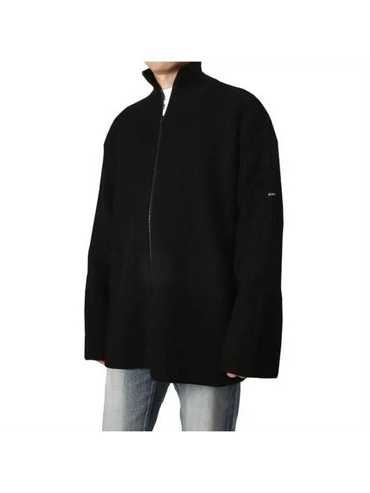 Luxury Balenciaga Oversized Zip-Up Knit Top Black