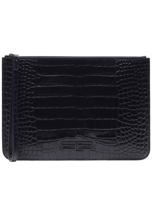 Luxury Balenciaga Crocodile Embossed Clutch Bag Black