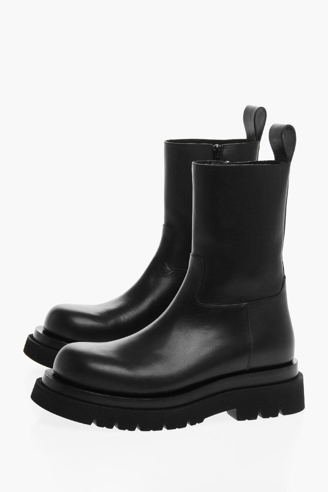 Luxury Bottega Veneta Leather Biker Booties With Rubber Sole