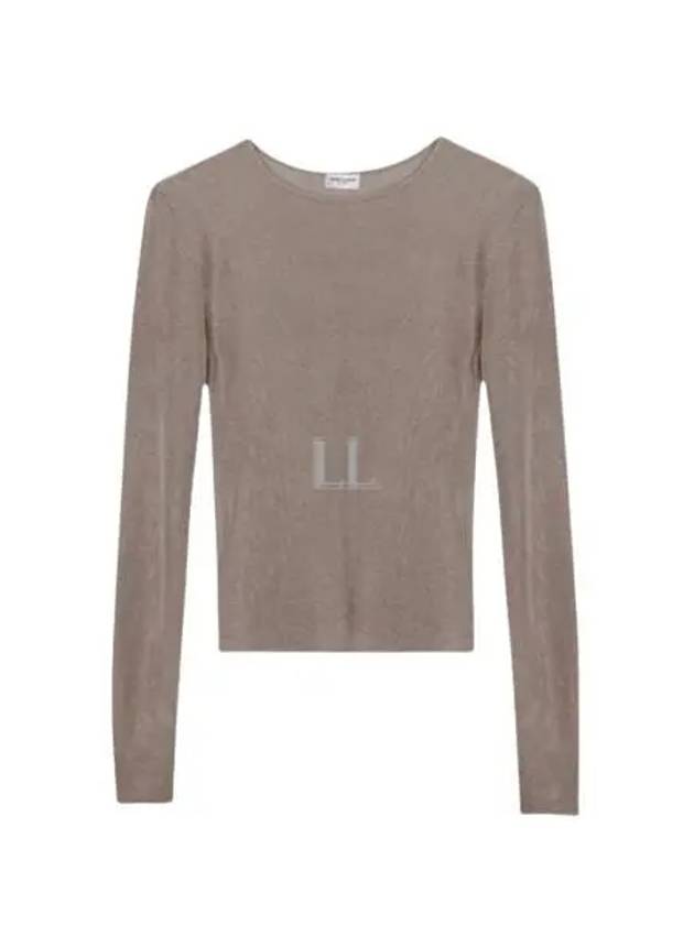 Luxury Saint Laurent Rib Detail Viscose Crop Long Sleeve T-Shirt Pink