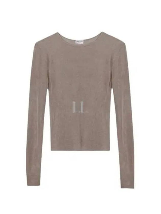 Luxury Saint Laurent Rib Detail Viscose Crop Long Sleeve T-Shirt Pink