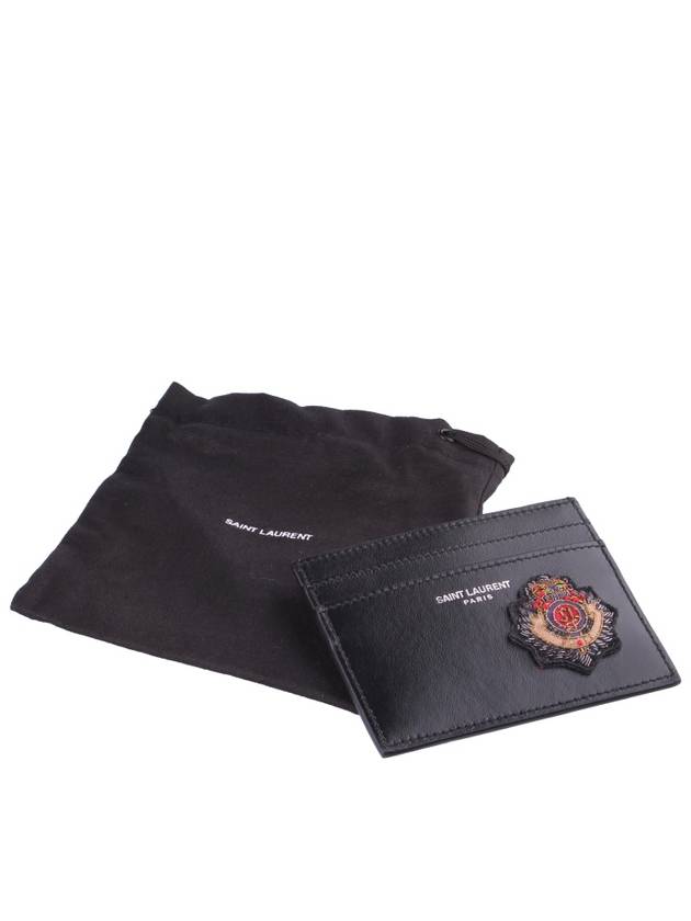 Luxury Saint Laurent Logo Patch Card Wallet Black