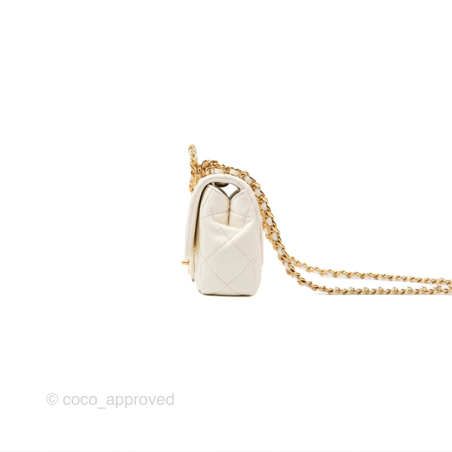 Chanel Quilted Flap Bag With Chanel Logo Top Handle White Calfskin Gold Hardware