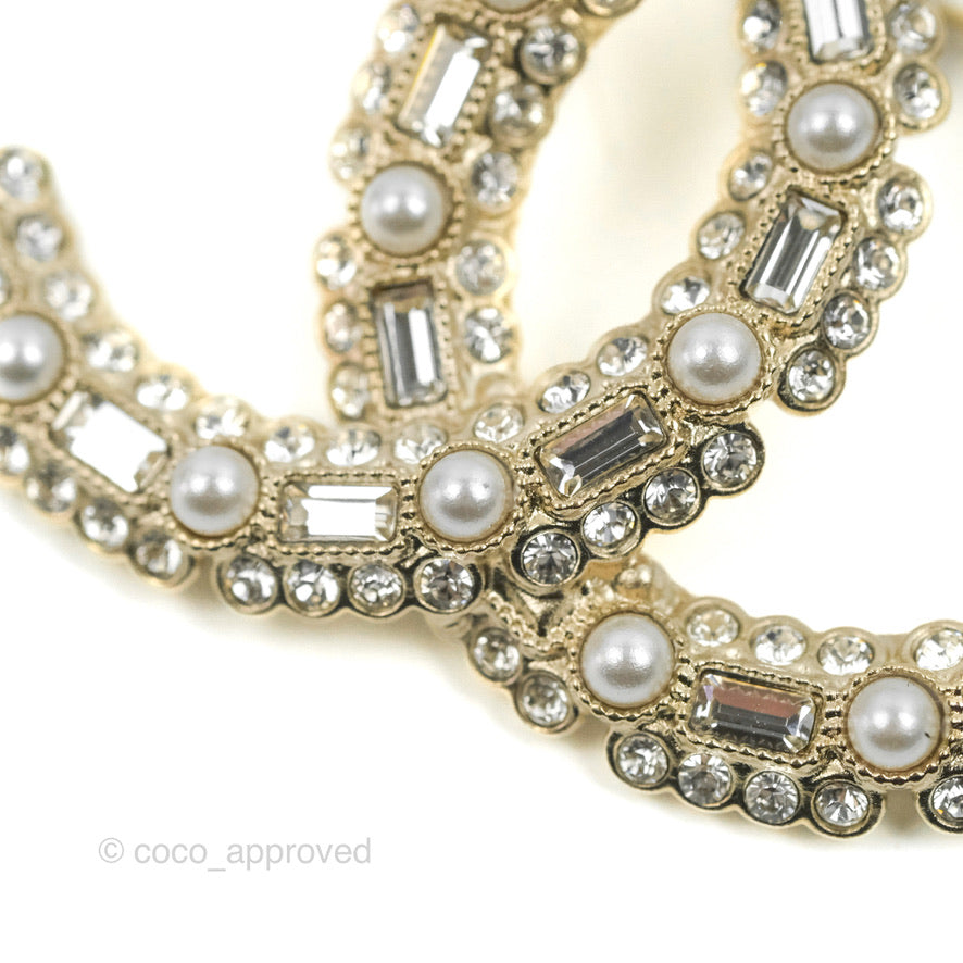Chanel CC Crystal Pearl Brooch 22K