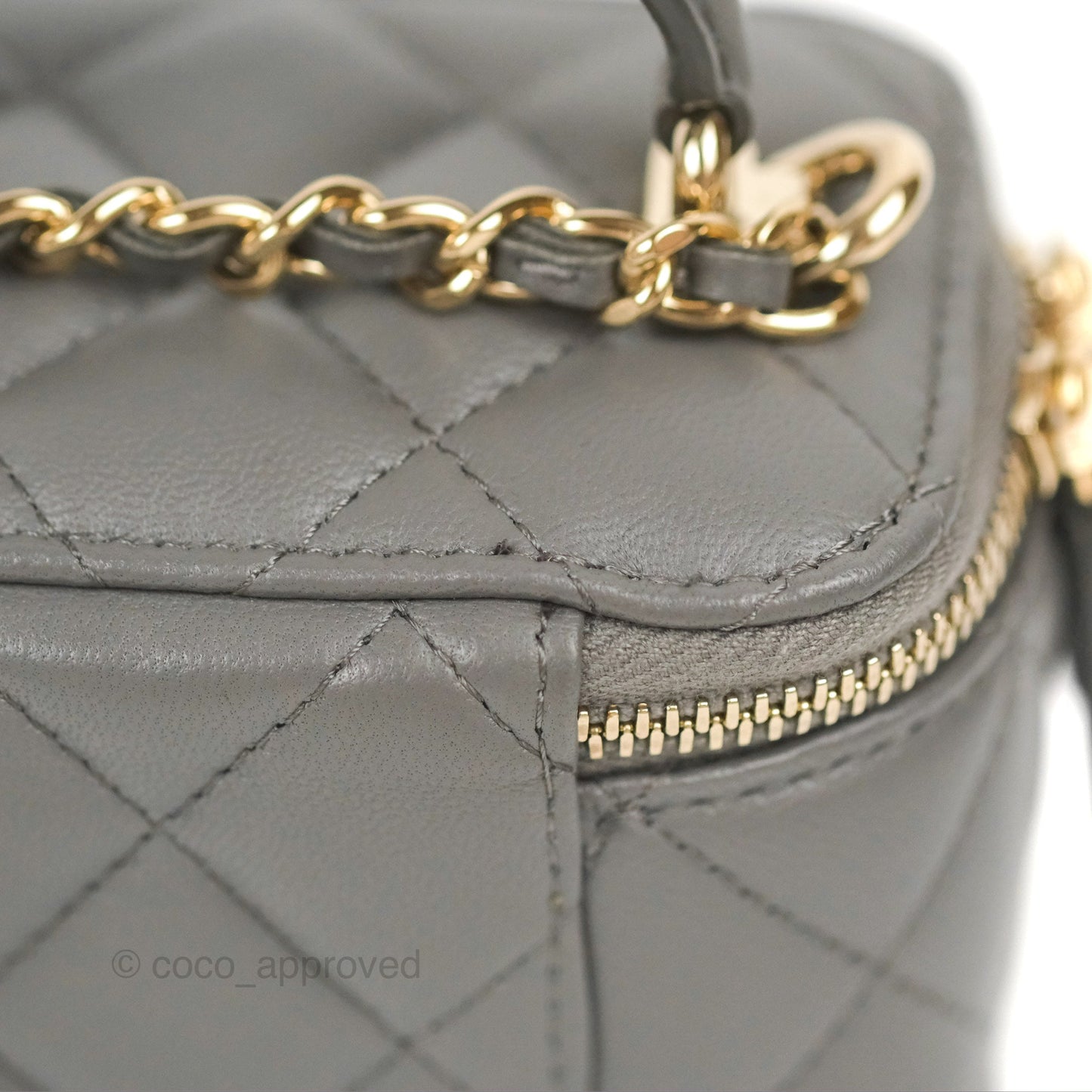 Chanel Mini Top Handle Vanity With Chain Dark Grey Lambskin Gold Hardware
