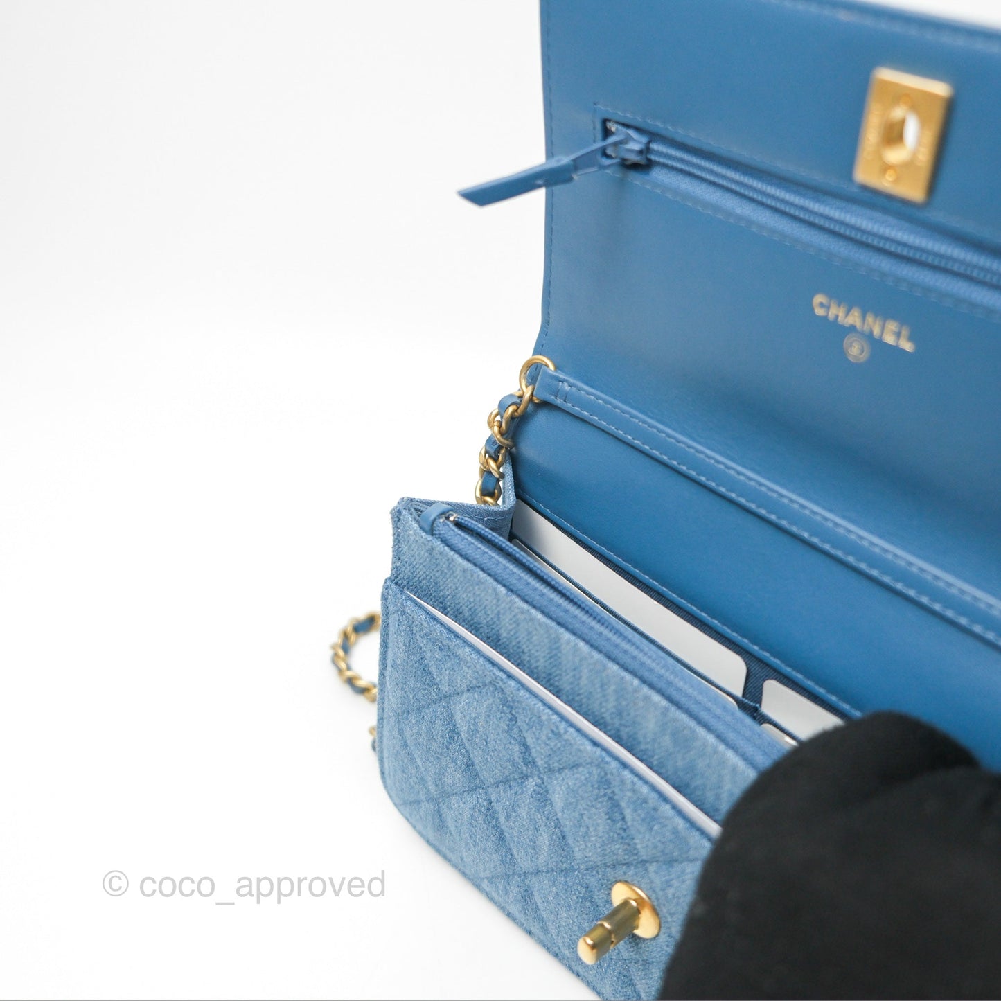 Chanel Quilted Pearl Crush Wallet on Chain WOC Denim Aged Gold Hardware