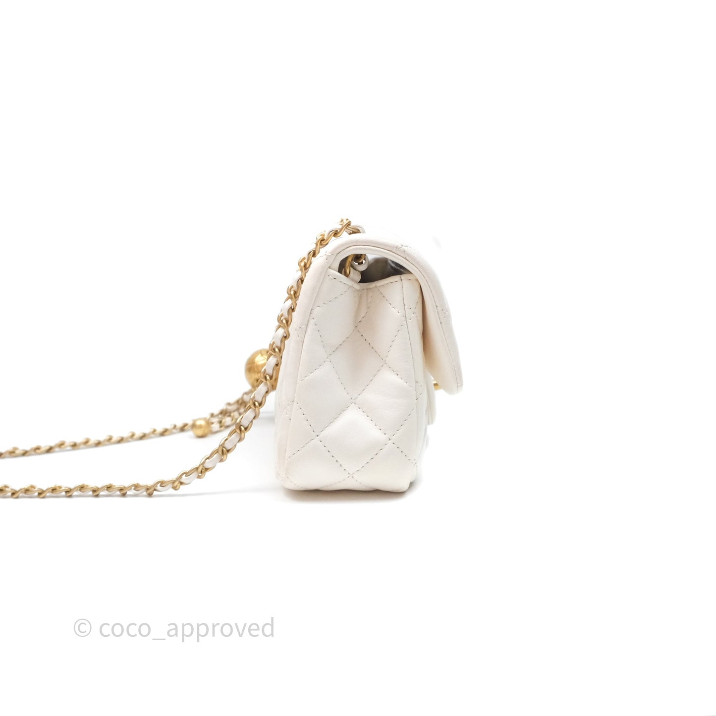 Chanel Mini Rectangular Pearl Crush Quilted White Lambskin Aged Gold Hardware