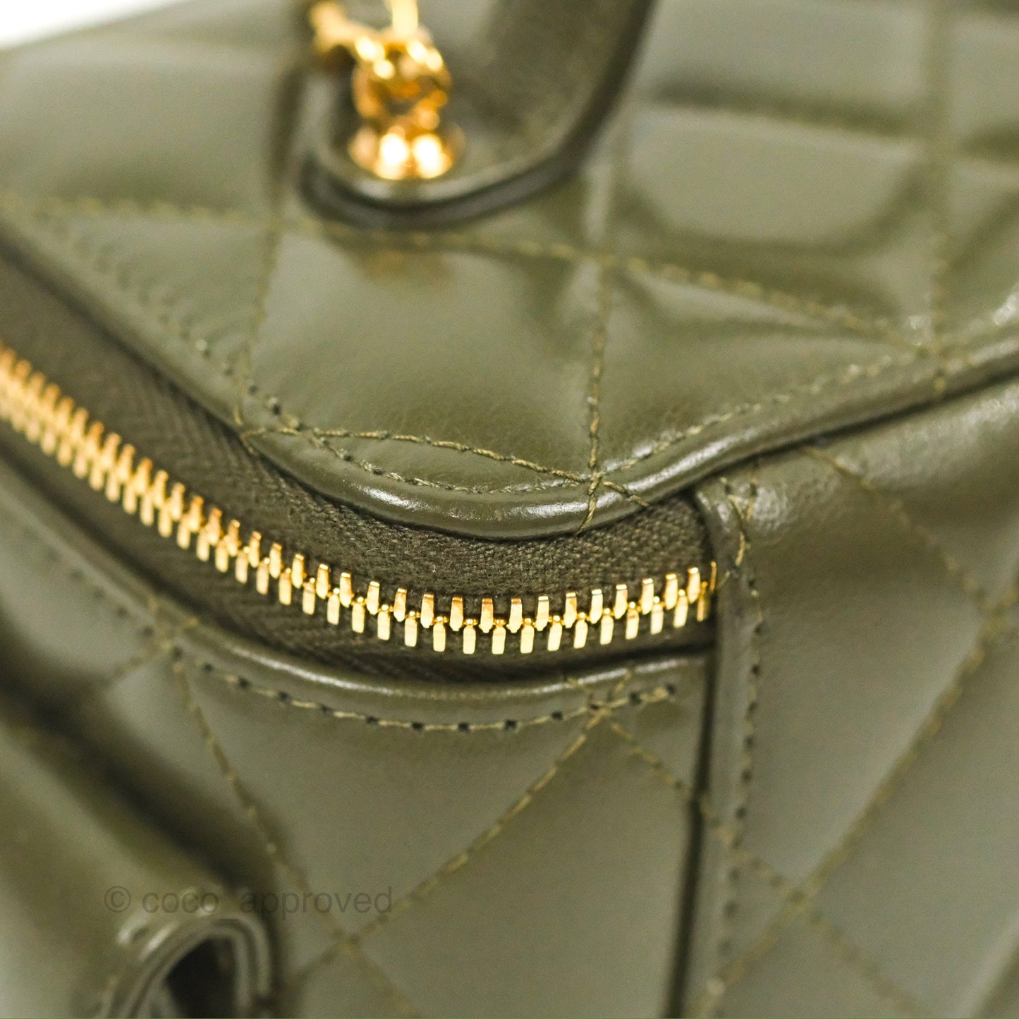 Chanel Cargo Pocket Top Handle Vanity with Chain Khaki Green Lambskin 22K