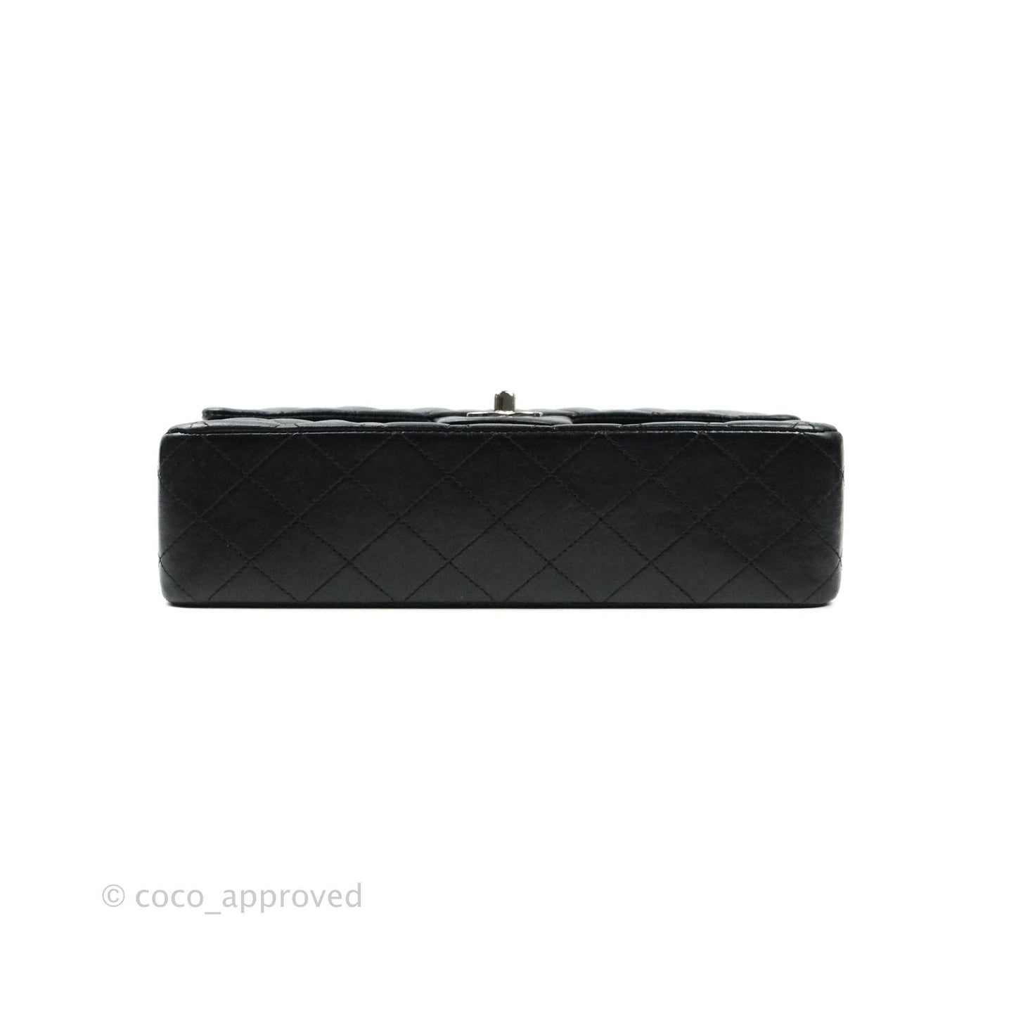 Chanel Classic M/L Medium Double Flap Bag Black Lambskin Silver Hardware