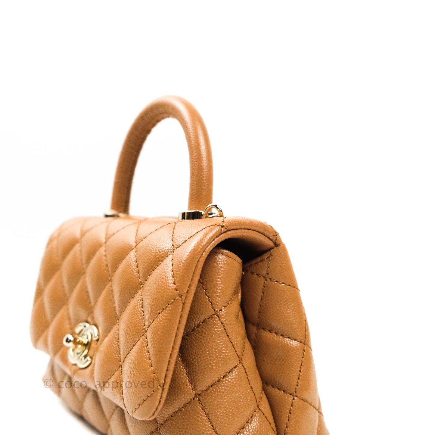 Chanel Quilted Extra Mini Coco Handle Dark Beige Caviar Gold Hardware 21P