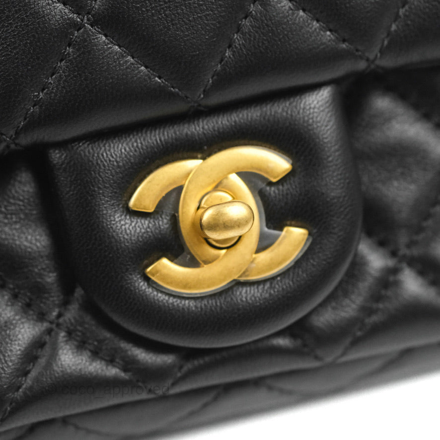 Chanel Mini Rectangular Pearl Crush Quilted Black Lambskin Gold Hardware