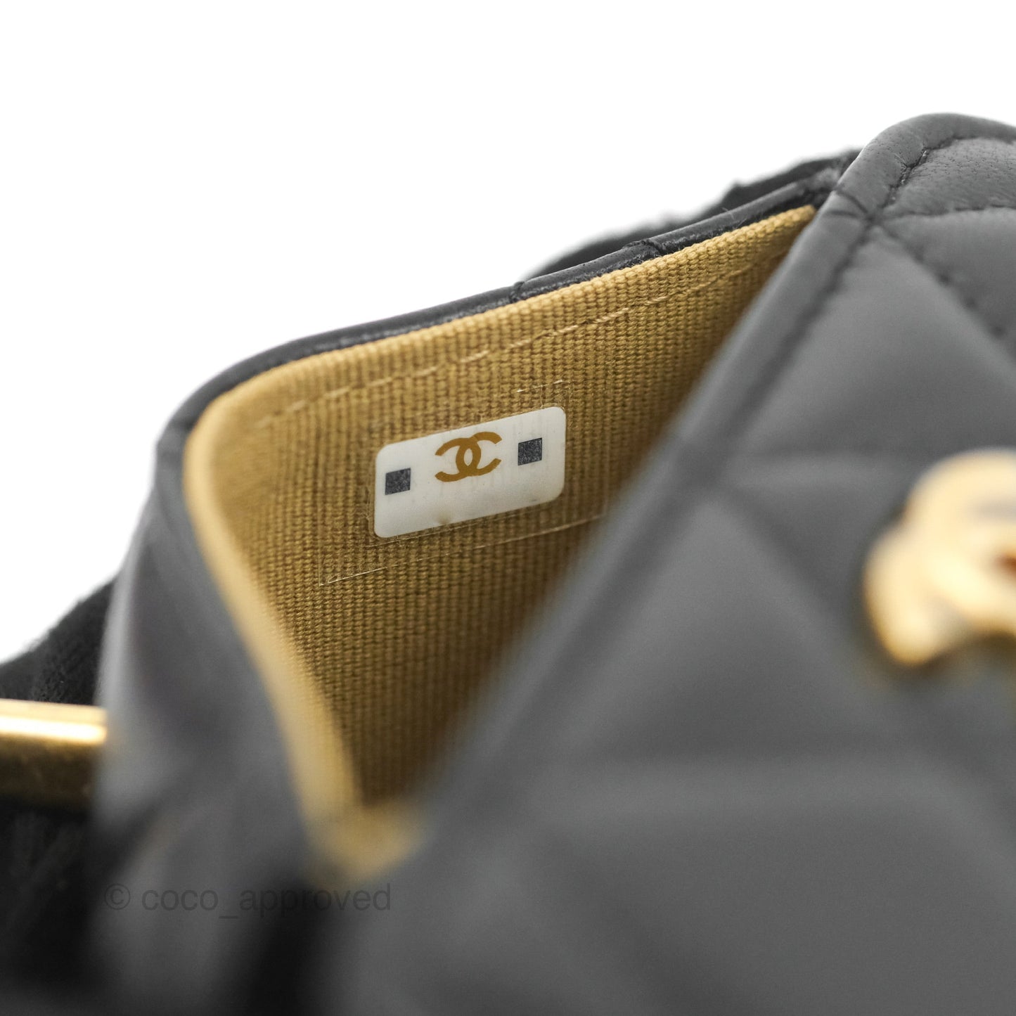 Chanel Pearl Crush Mini Clutch With Chain Black Lambskin Aged Gold Hardware